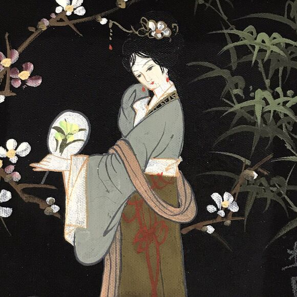 Vtg. Japanese Oriental Maiden Oil On Canvas Signed Painting Gold Framed Matted - Picture 7 of 15